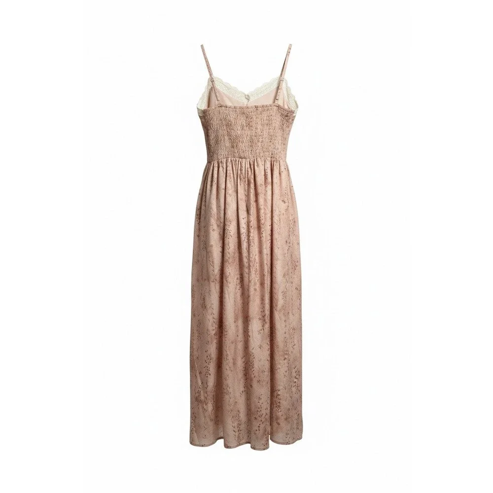 Rosie Posie Midi Dress Womens Size L Beige Floral Sweetheart Bow Lace Trim - Picture 3 of 3